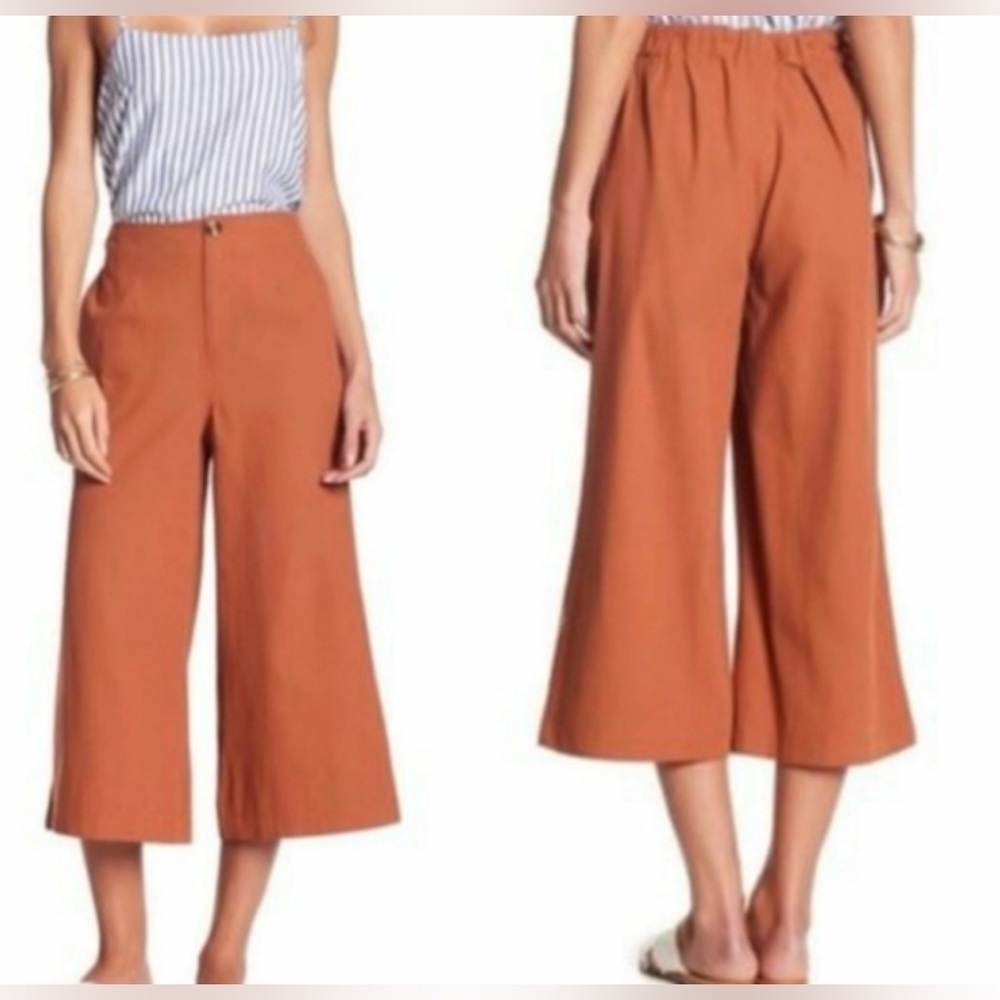 Good Luck Gem|Burnt Orange Rust Cropped Wide Leg Pants, Stretchy Waistlarge